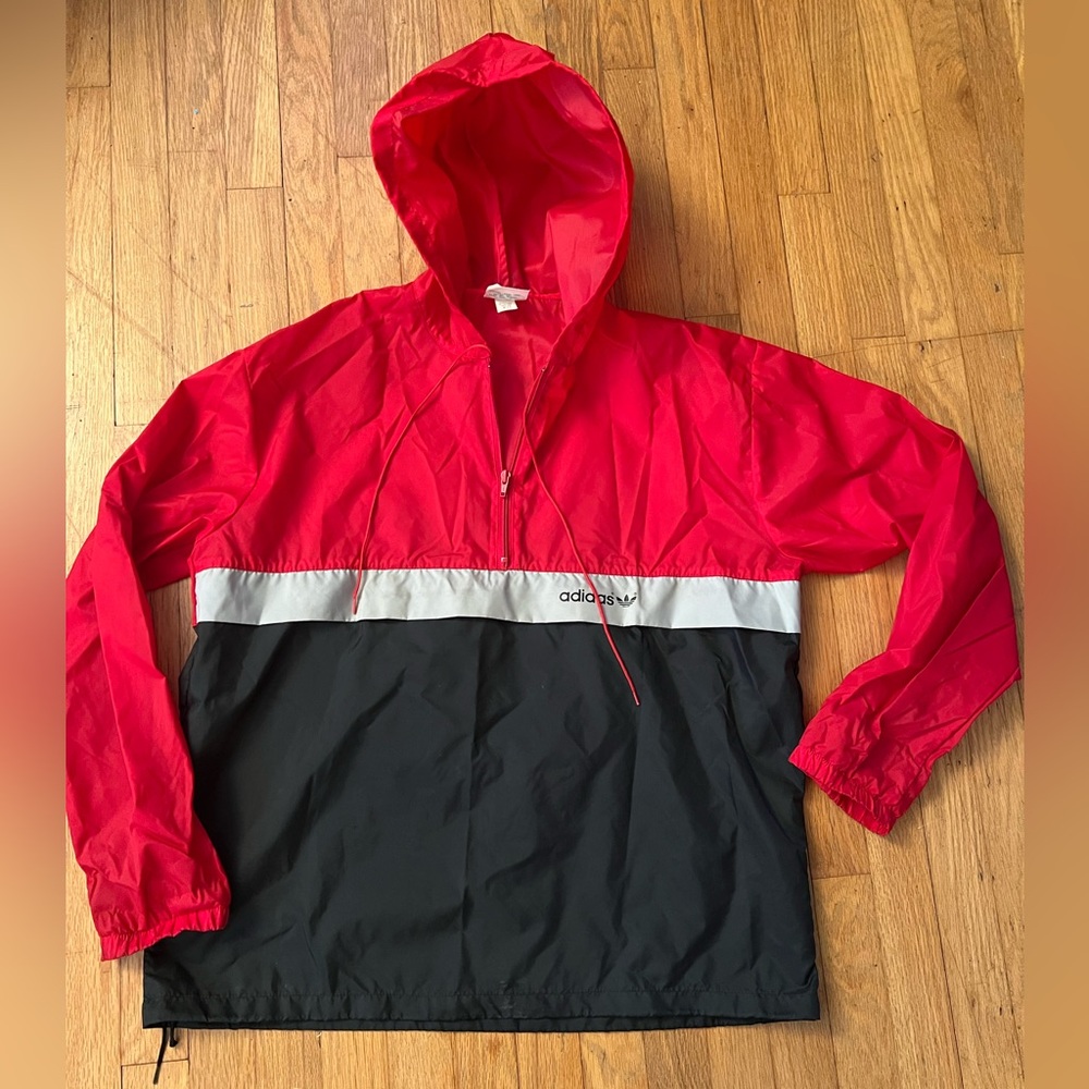 Adidas Large 100% Nylon 1/4 Zip Pullover Windbreaker